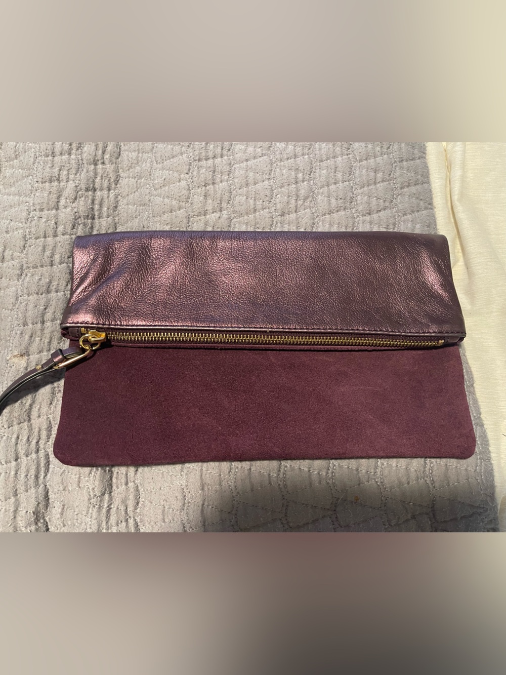 Banana Republic Metallic Plum Leather Wristlet Clutch